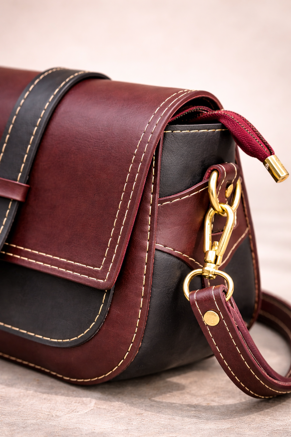 Zovelle Dual Tone Crossbody Bag โ Burgundy & Black Leather โ alt view