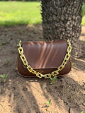 Zovelle Sculpted Chain Bag – Brown Leather