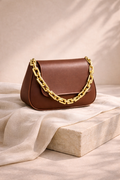 Zovelle Sculpted Chain Bag – Brown Leather