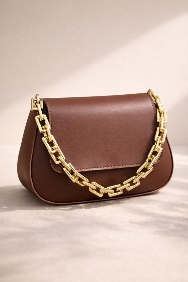 Zovelle Sculpted Chain Bag – Brown Leather