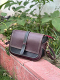 Zovelle Dual Tone Crossbody Bag – Burgundy & Black Leather