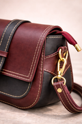 Zovelle Dual Tone Crossbody Bag – Burgundy & Black Leather