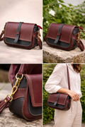 Zovelle Dual Tone Crossbody Bag – Burgundy & Black Leather