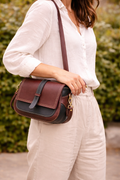 Zovelle Dual Tone Crossbody Bag – Burgundy & Black Leather